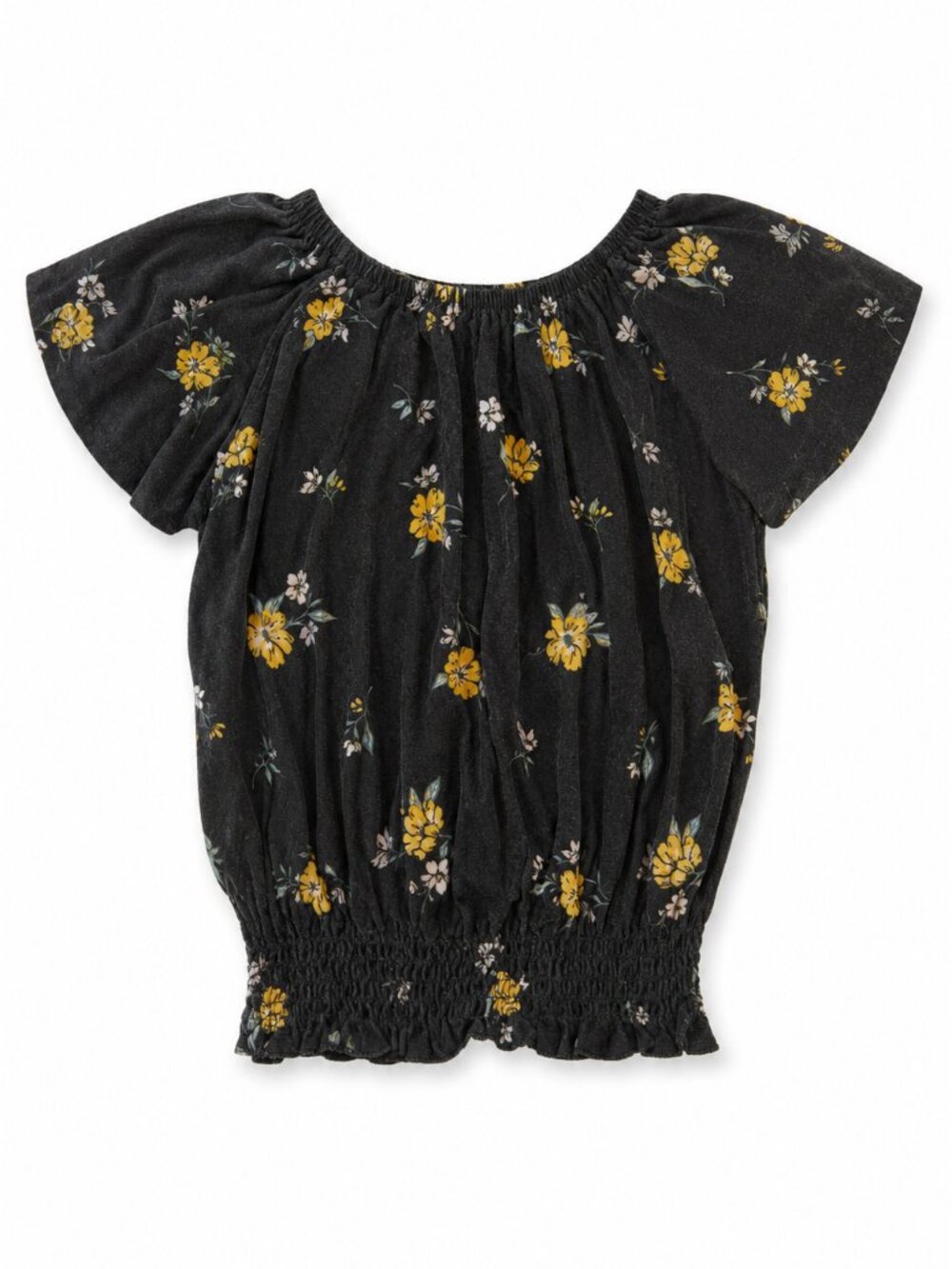 Bixby Nomad Girls Black Floral Smocked Top M 8–10
